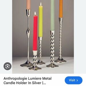Anthropologie NIB “Sold Out” Set of 2 Medium Silver Lumiere Candle Holders